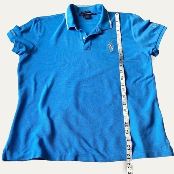 𝅺Ralph Lauren Polo Golf Shirt Big Pony Tailored Fit Cotton Mesh Blue Y2K - Picture 12 of 12